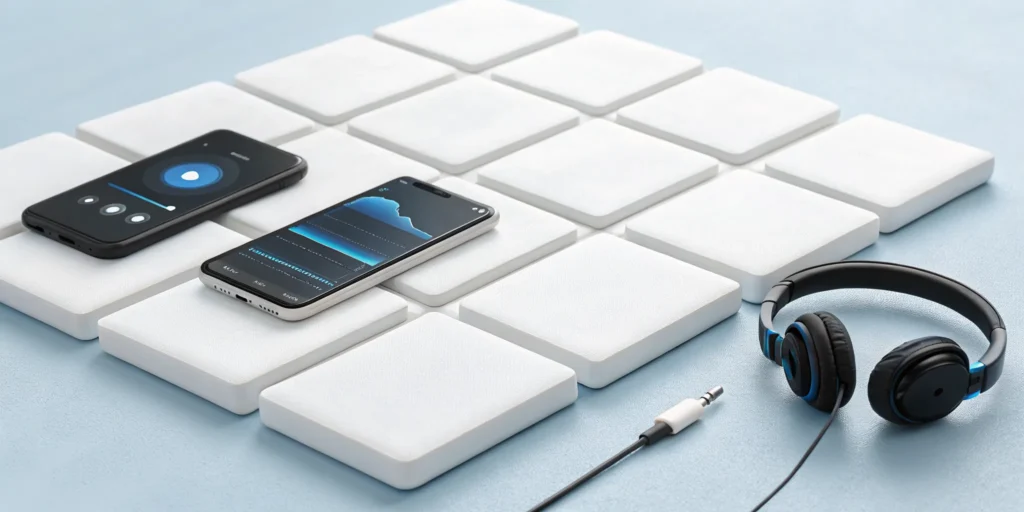 A smartphone and headphones used for learning how to get my music heard for free.